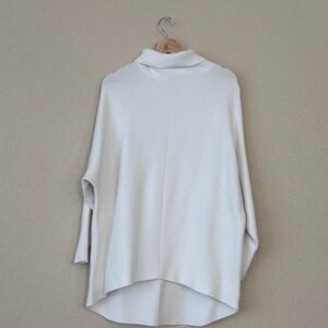 Anrabess White Ribbed Turtleneck Poncho Sweater